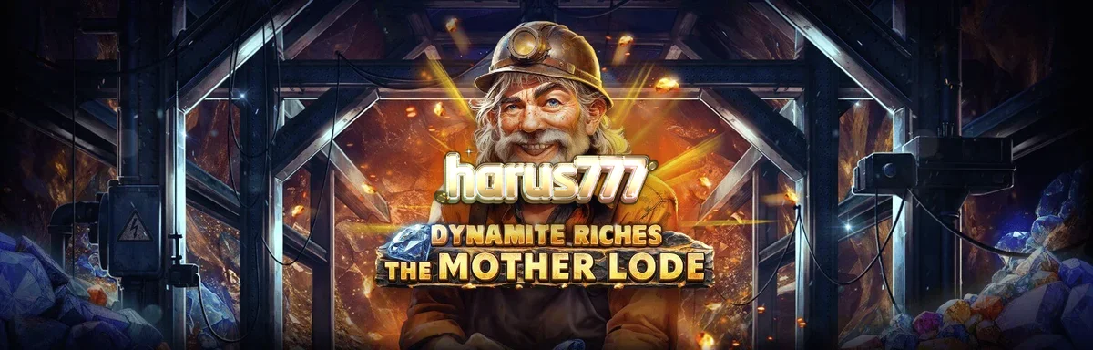 Tampilan visual slot Dynamite Riches The Mother Lode dengan latar belakang tambang emas.